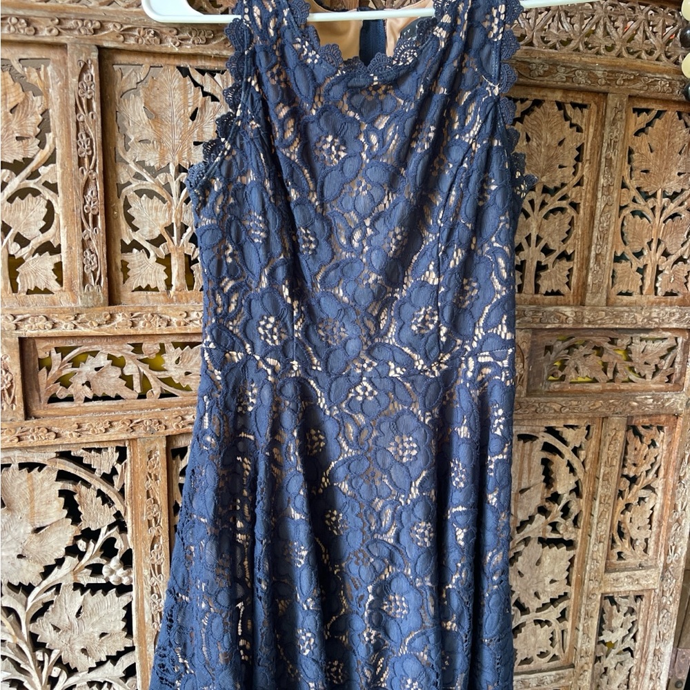 City Studio Navy Floral Lace Midi Dress
